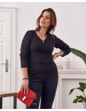 Plus Size long-sleeved blouse, black FK568 - Online store - Boutique